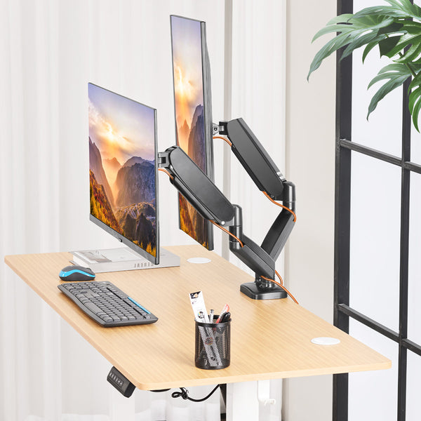 Dual Monitor Arm Desk Mount with Gas Spring, Adjustable Height and Full Motion Swivel Stand