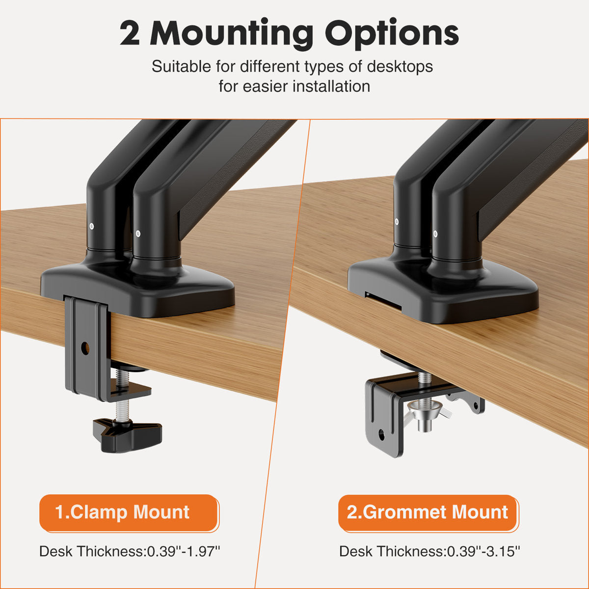 Dual Monitor Arm Desk Mount with Gas Spring, Adjustable Height and Full Motion Swivel Stand