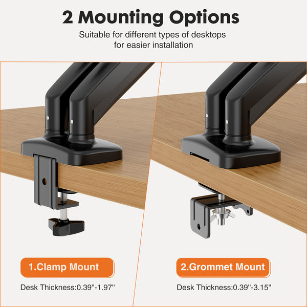 Dual Monitor Arm Desk Mount with Gas Spring, Adjustable Height and Full Motion Swivel Stand