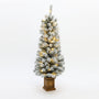4ft Pre-Lit Frosted Artificial Christmas Tree in Decorative Pot, Green Snow-Flocked Holiday Tree with LED Lights