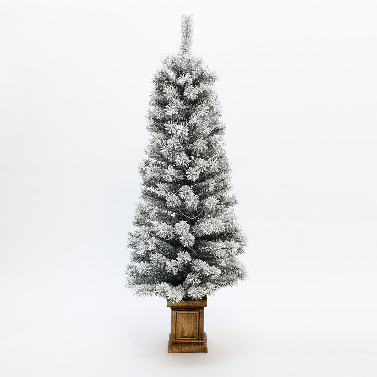 4ft Pre-Lit Frosted Artificial Christmas Tree in Decorative Pot, Green Snow-Flocked Holiday Tree with LED Lights