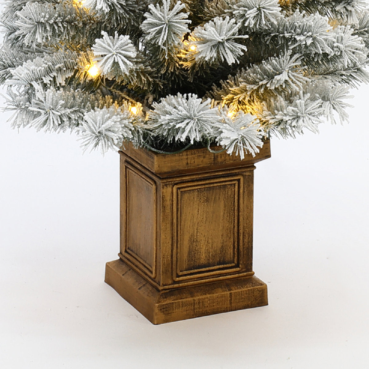 4ft Pre-Lit Frosted Artificial Christmas Tree in Decorative Pot, Green Snow-Flocked Holiday Tree with LED Lights