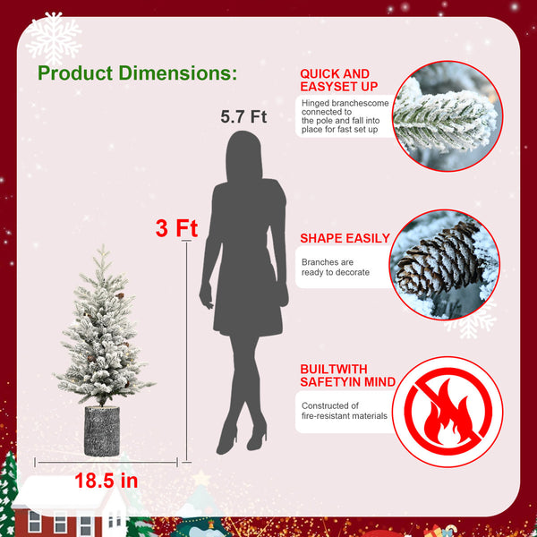 Pre-Lit Flocked Arctic Fir Artificial Christmas Tree with Lights, Potted Snow Frosted Holiday Tree