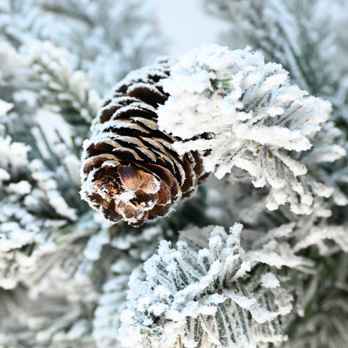 Pre-Lit Flocked Arctic Fir Artificial Christmas Tree with Lights, Potted Snow Frosted Holiday Tree