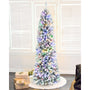 Pre-lit Pencil Snow Flocked Christmas Tree, Slim Spruce with Remote Control, Warm White & Multi-Color LED Lights for Holiday Home Decor