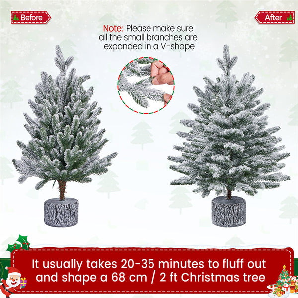 Pre-Lit Potted Flocked Tabletop Christmas Tree, Mini Snowy Pine Tree with Warm White LED Lights for Holiday Decor