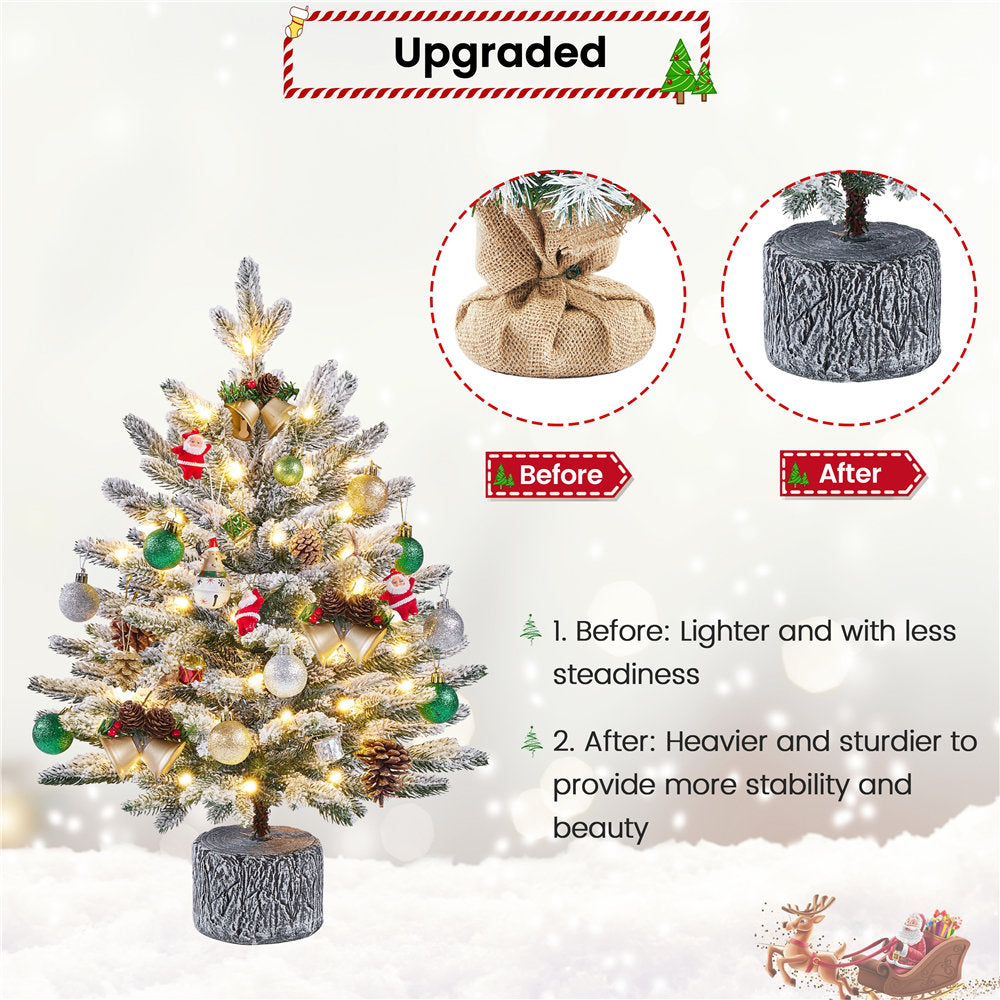 Pre-Lit Potted Flocked Tabletop Christmas Tree, Mini Snowy Pine Tree with Warm White LED Lights for Holiday Decor