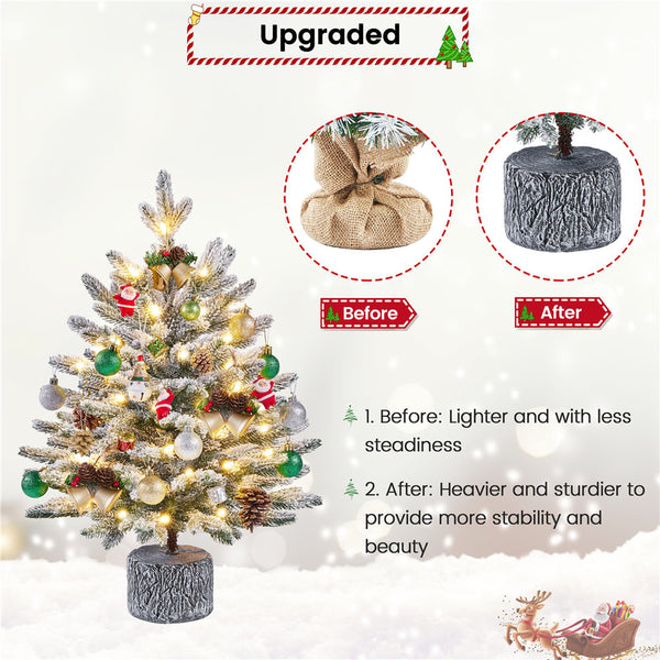 Pre-Lit Potted Flocked Tabletop Christmas Tree, Mini Snowy Pine Tree with Warm White LED Lights for Holiday Decor