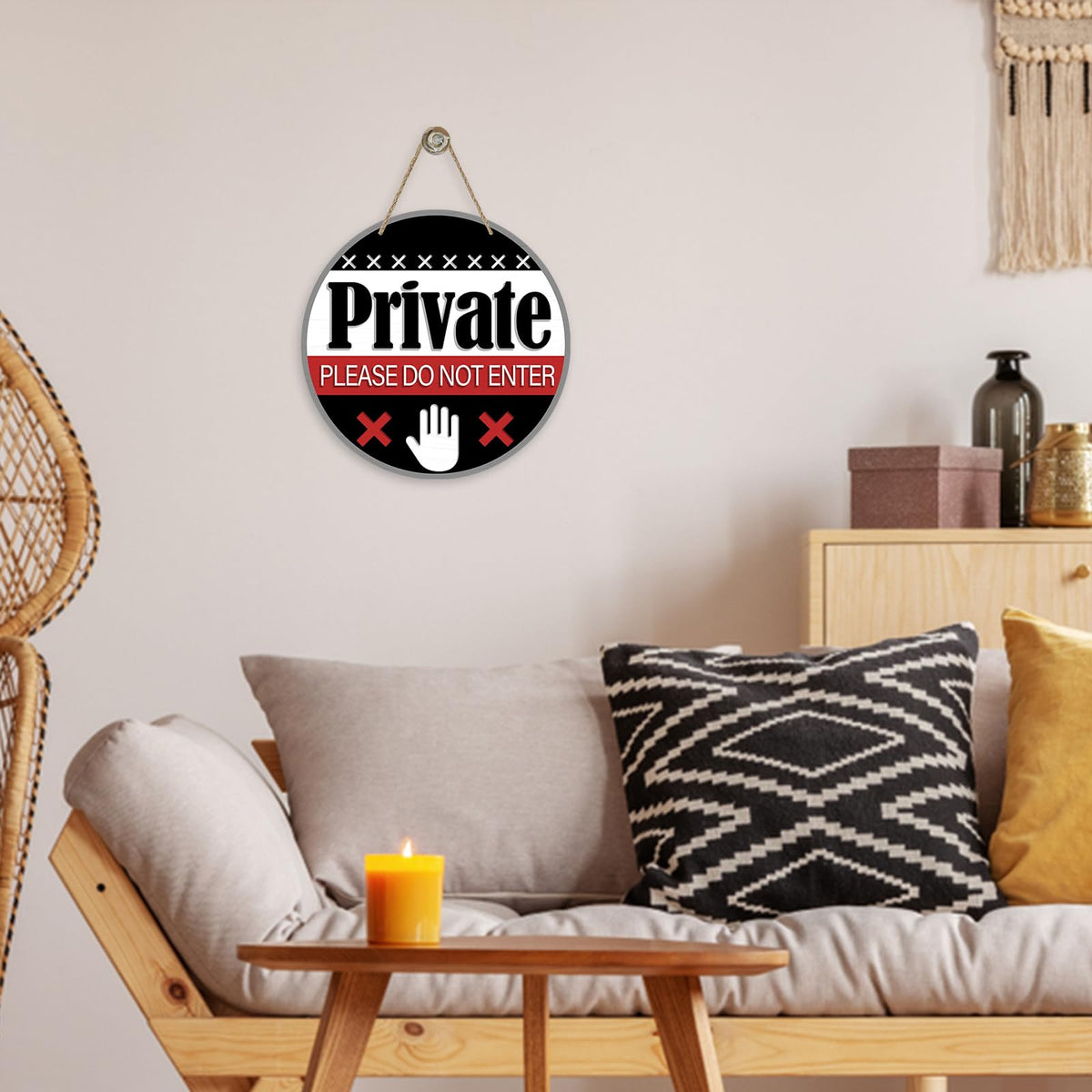 Private Please Do Not Enter Front Door Sign, Black Wood Door Hanger Outdoor Outside Porch Yard Decor