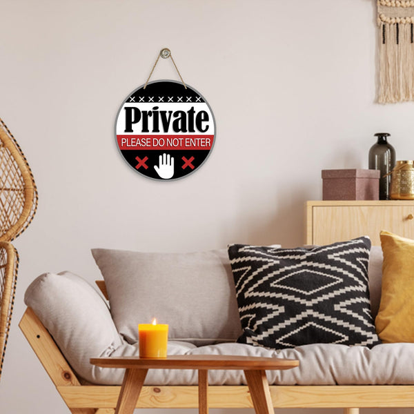 Private Please Do Not Enter Front Door Sign, Black Wood Door Hanger Outdoor Outside Porch Yard Decor