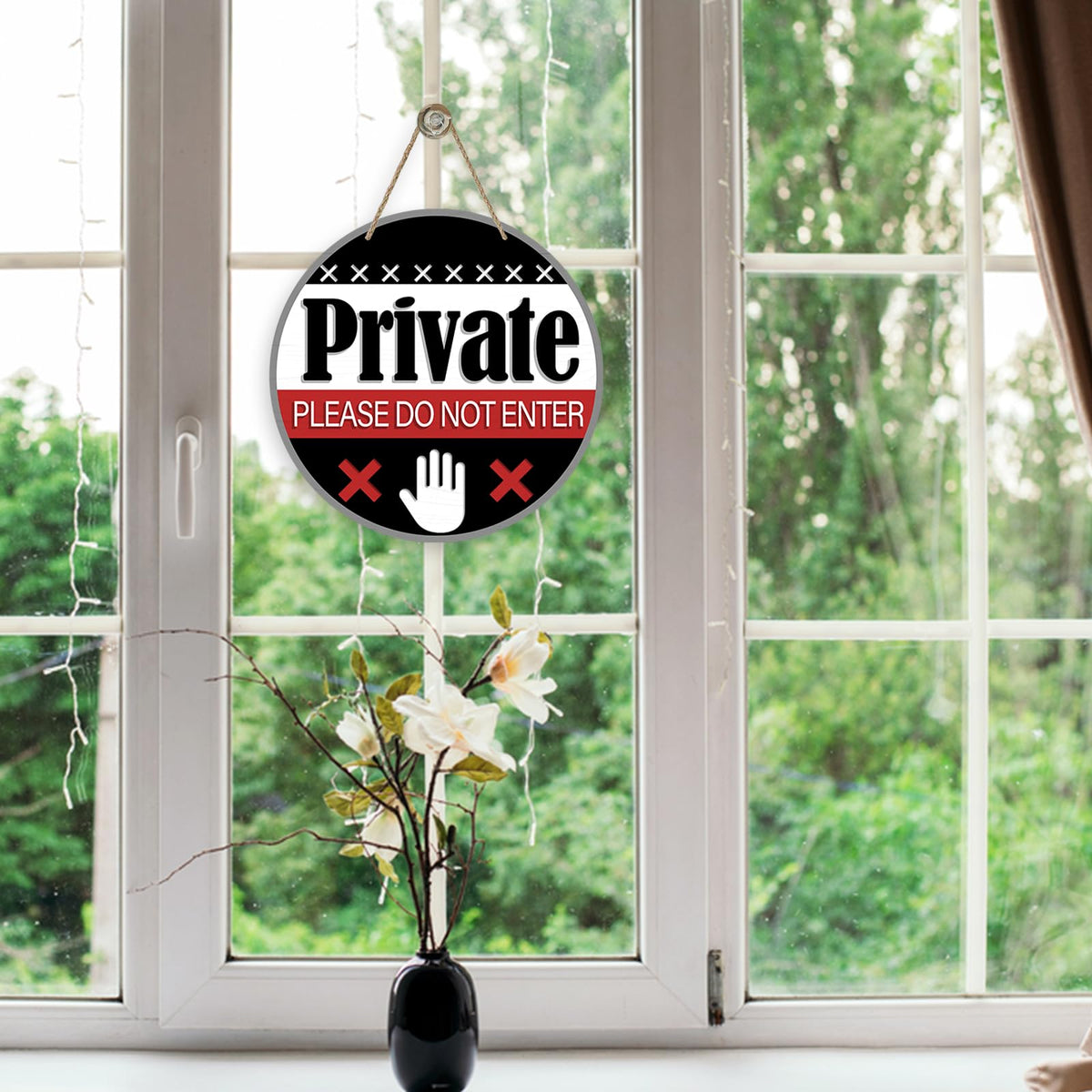 Private Please Do Not Enter Front Door Sign, Black Wood Door Hanger Outdoor Outside Porch Yard Decor