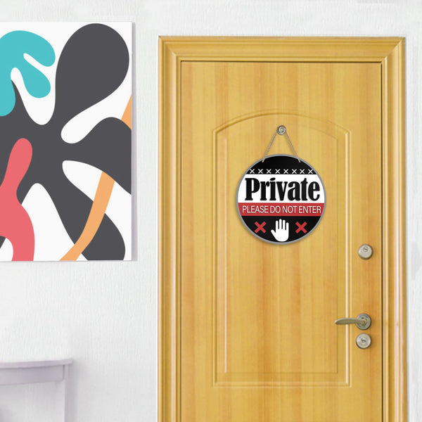Private Please Do Not Enter Front Door Sign, Black Wood Door Hanger Outdoor Outside Porch Yard Decor