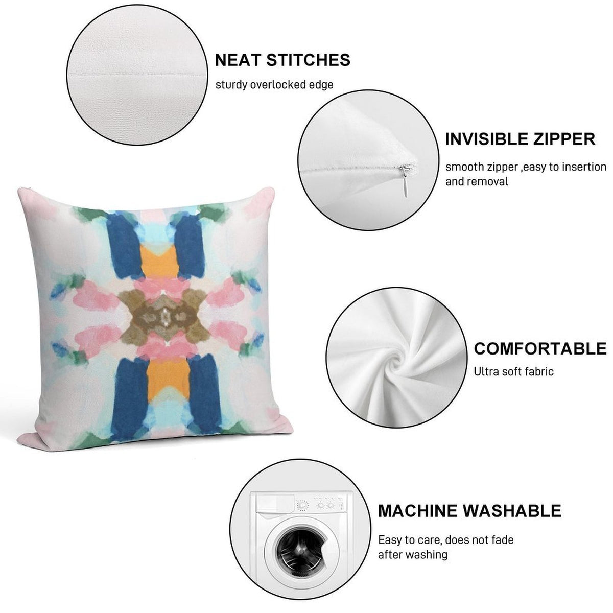 1 Pack Navy Pink Orange Abstract Throw Pillow Cover - Mirror Abstract Decor Cushion Cover