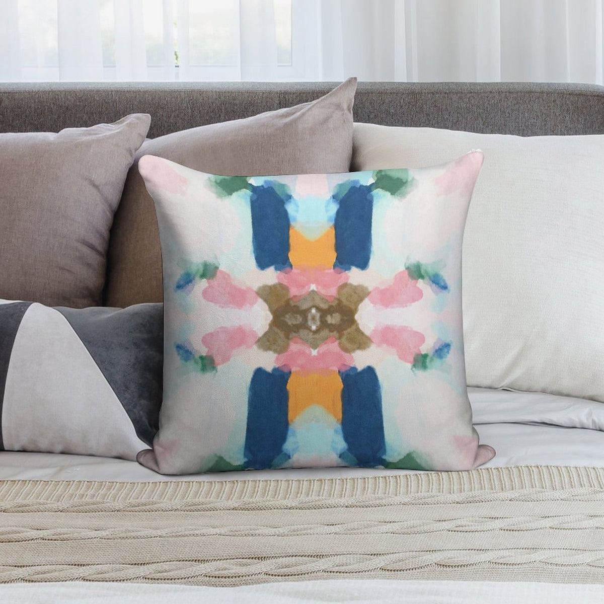1 Pack Navy Pink Orange Abstract Throw Pillow Cover - Mirror Abstract Decor Cushion Cover