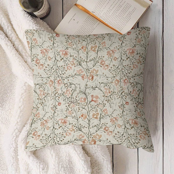 Floral Linen Pillow Cover | Vintage Botanical Print Throw Cushion