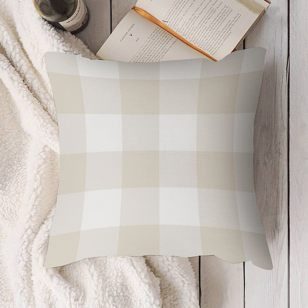 Tan Pillow Cover Sale, Tan Farmhouse Pillow Covers, Buffalo Plaid Check Neutral Pillow Covers
