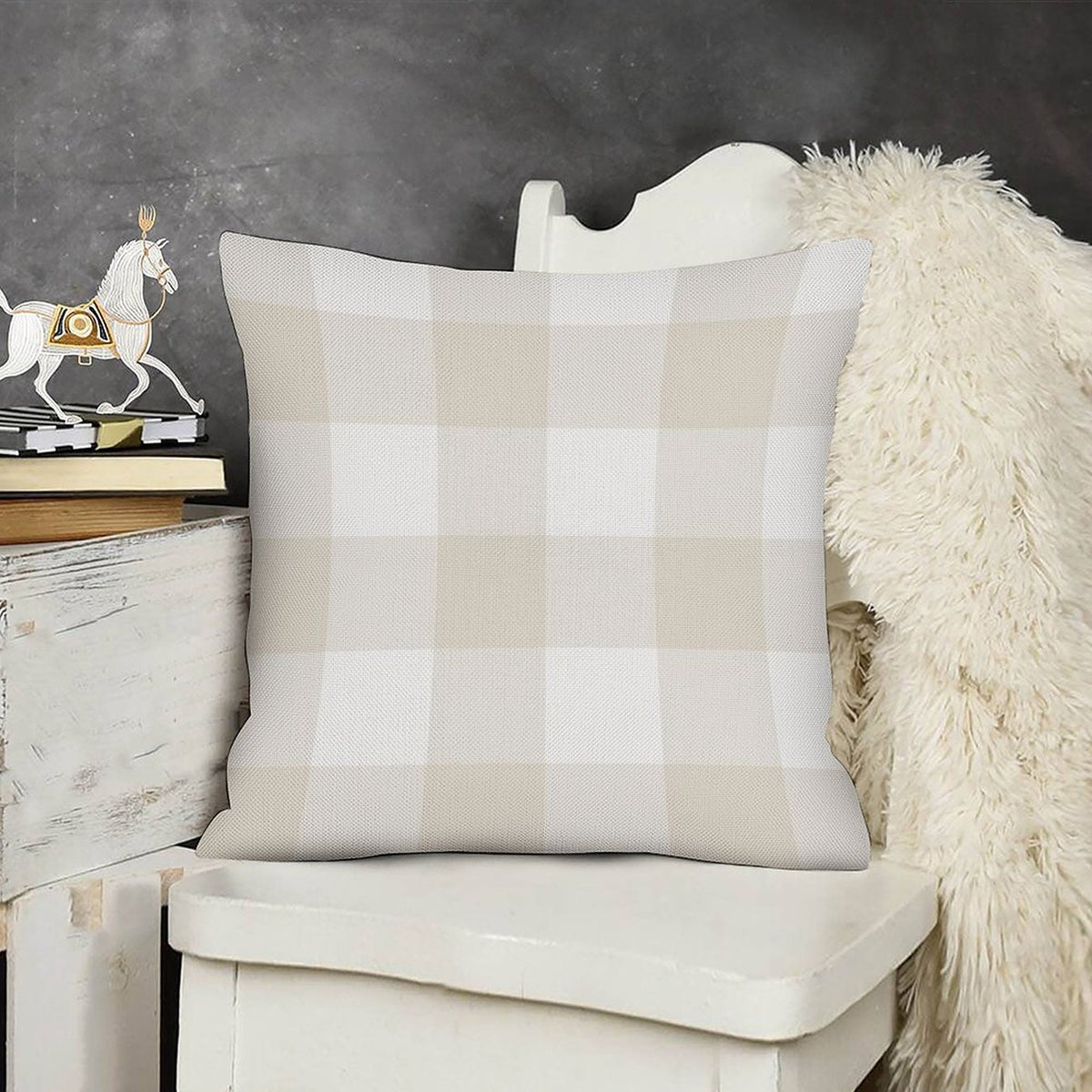 Tan Pillow Cover Sale, Tan Farmhouse Pillow Covers, Buffalo Plaid Check Neutral Pillow Covers