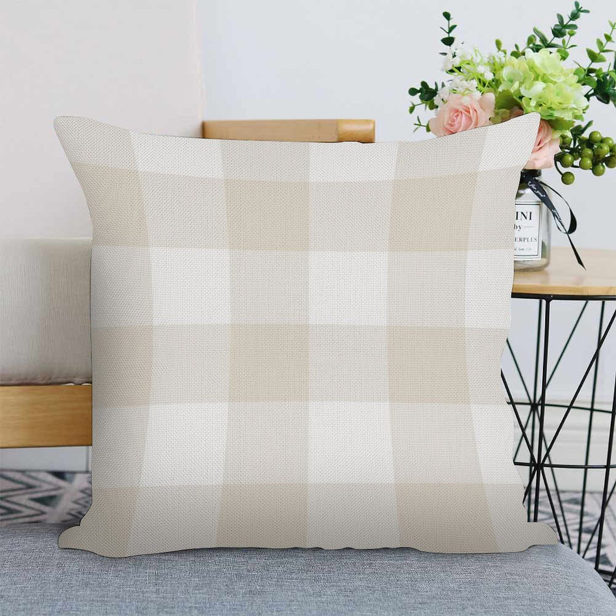 Tan Pillow Cover Sale, Tan Farmhouse Pillow Covers, Buffalo Plaid Check Neutral Pillow Covers