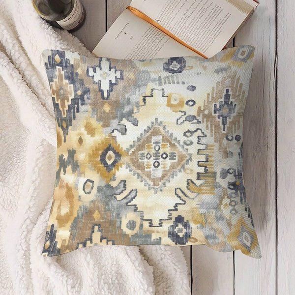 Southwestern Pillow Cover, Abstract Spa Blue Tan Cotton Accent Pillow Cover