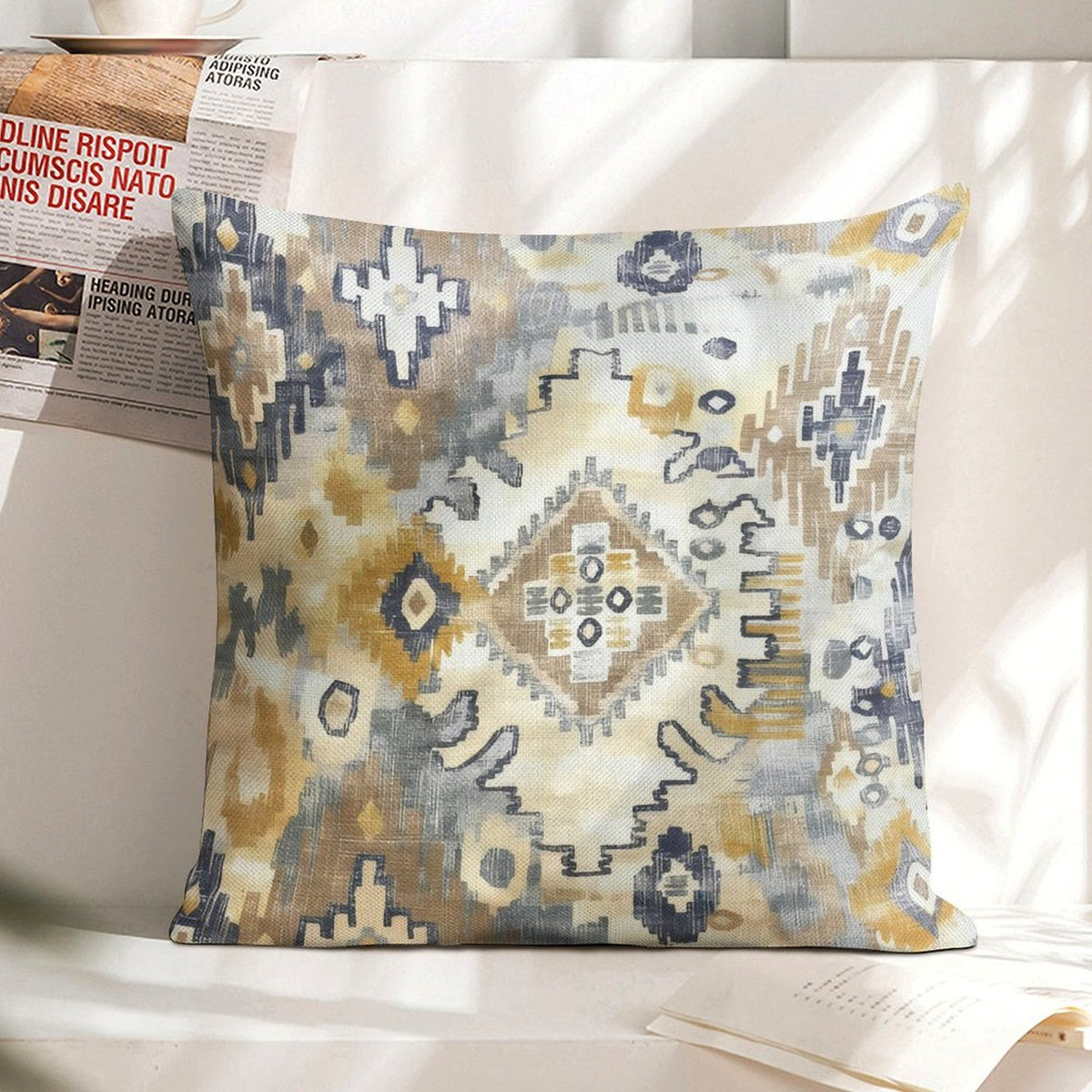 Southwestern Pillow Cover, Abstract Spa Blue Tan Cotton Accent Pillow Cover