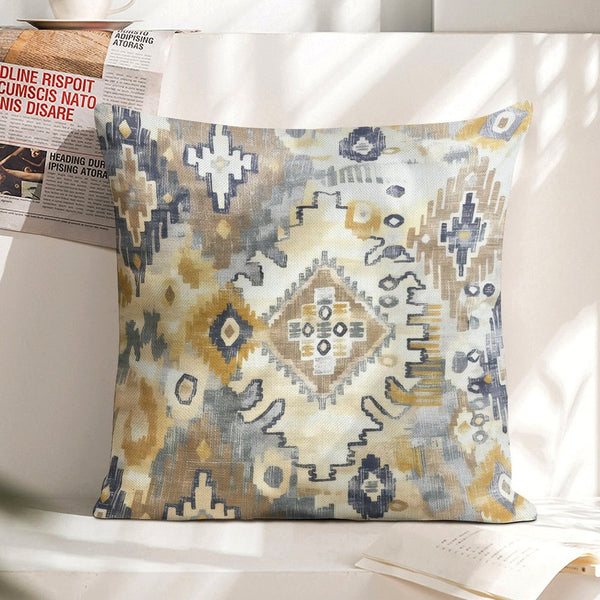 Southwestern Pillow Cover, Abstract Spa Blue Tan Cotton Accent Pillow Cover