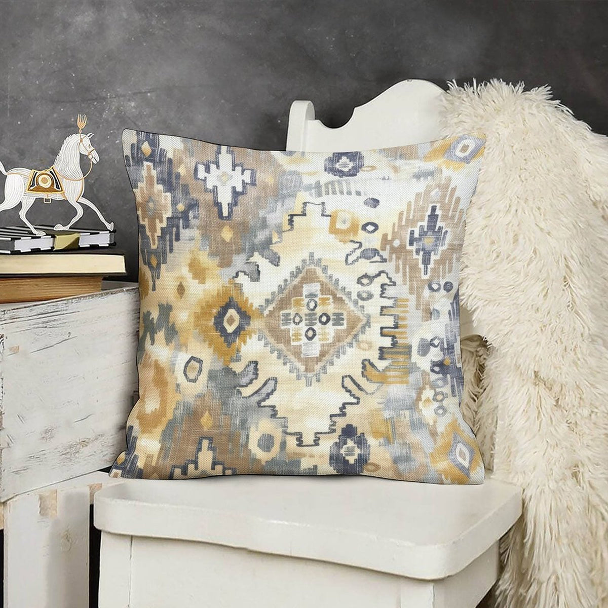 Southwestern Pillow Cover, Abstract Spa Blue Tan Cotton Accent Pillow Cover