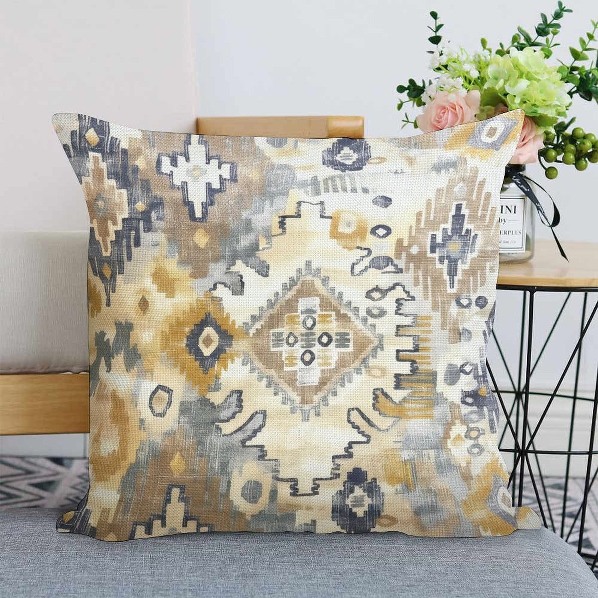 Southwestern Pillow Cover, Abstract Spa Blue Tan Cotton Accent Pillow Cover