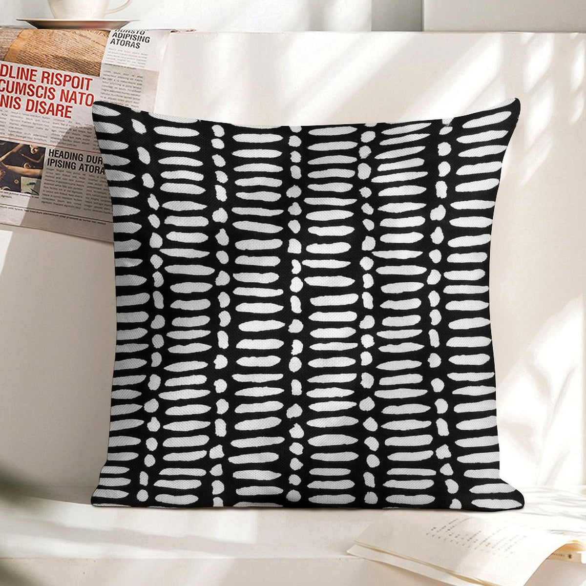 Black OUTDOOR Pillow Cover, Black Stripes Pillow Cover