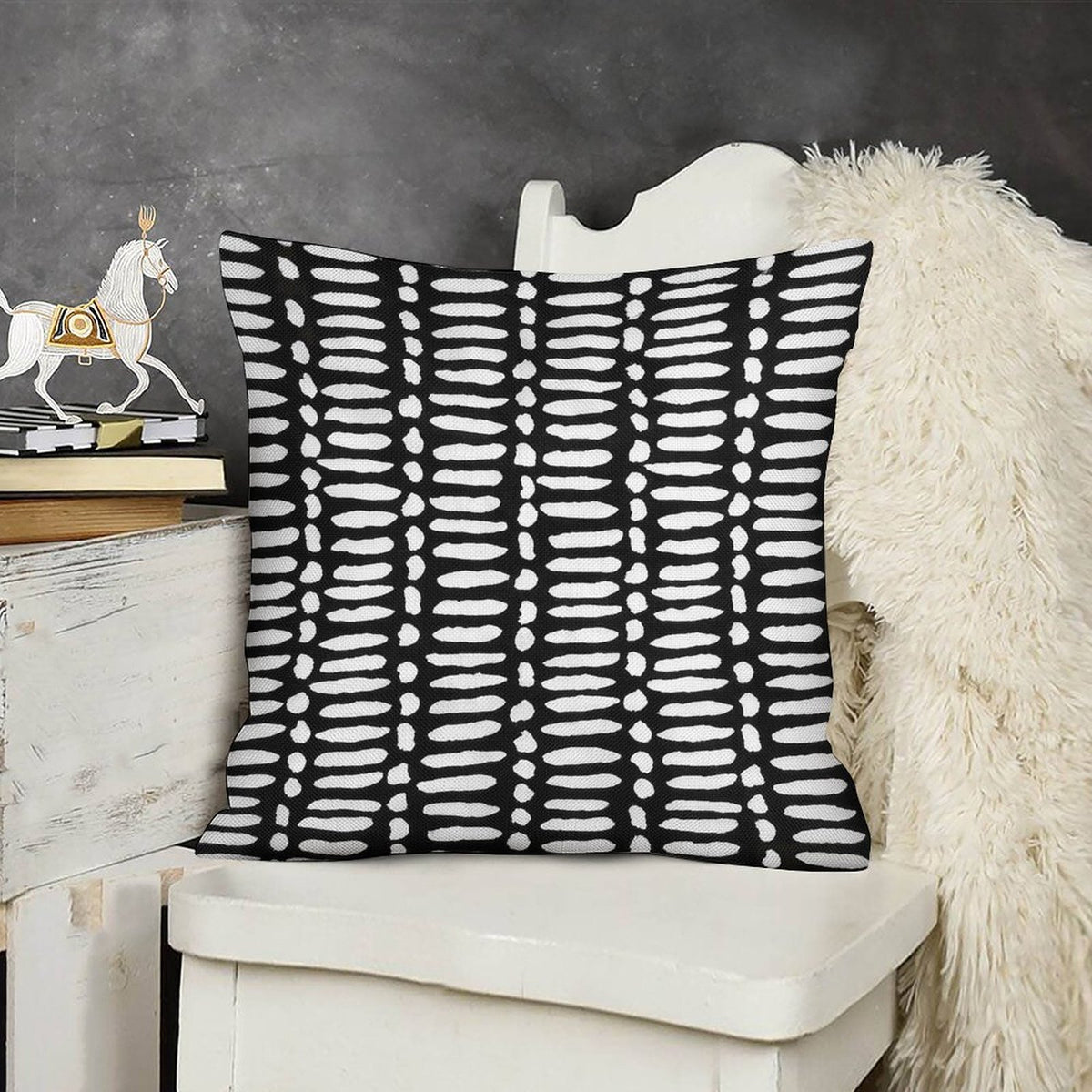 Black OUTDOOR Pillow Cover, Black Stripes Pillow Cover
