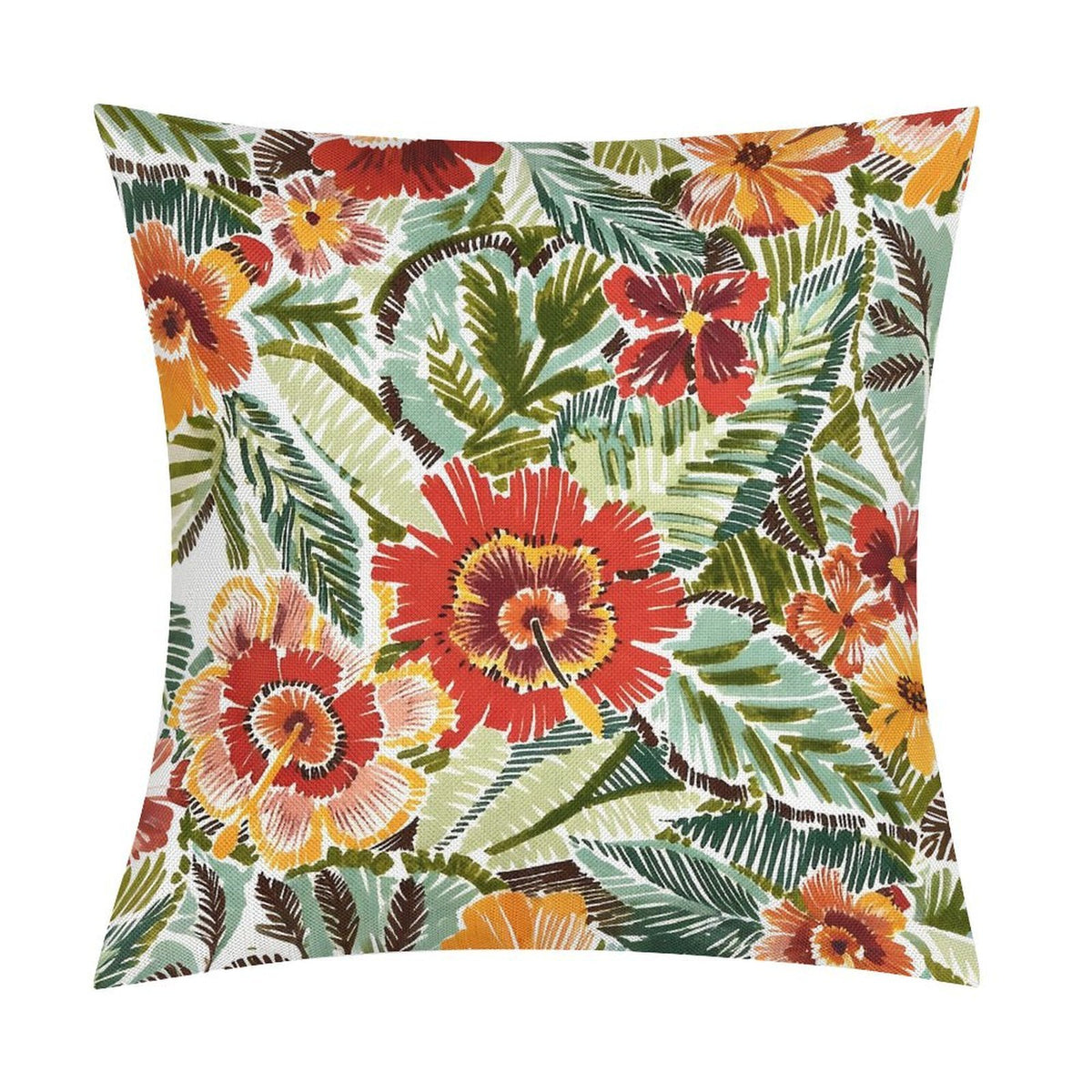 Waterproof Tropical Floral Outdoor Pillow Cover, Green, Rust Pillow Cover