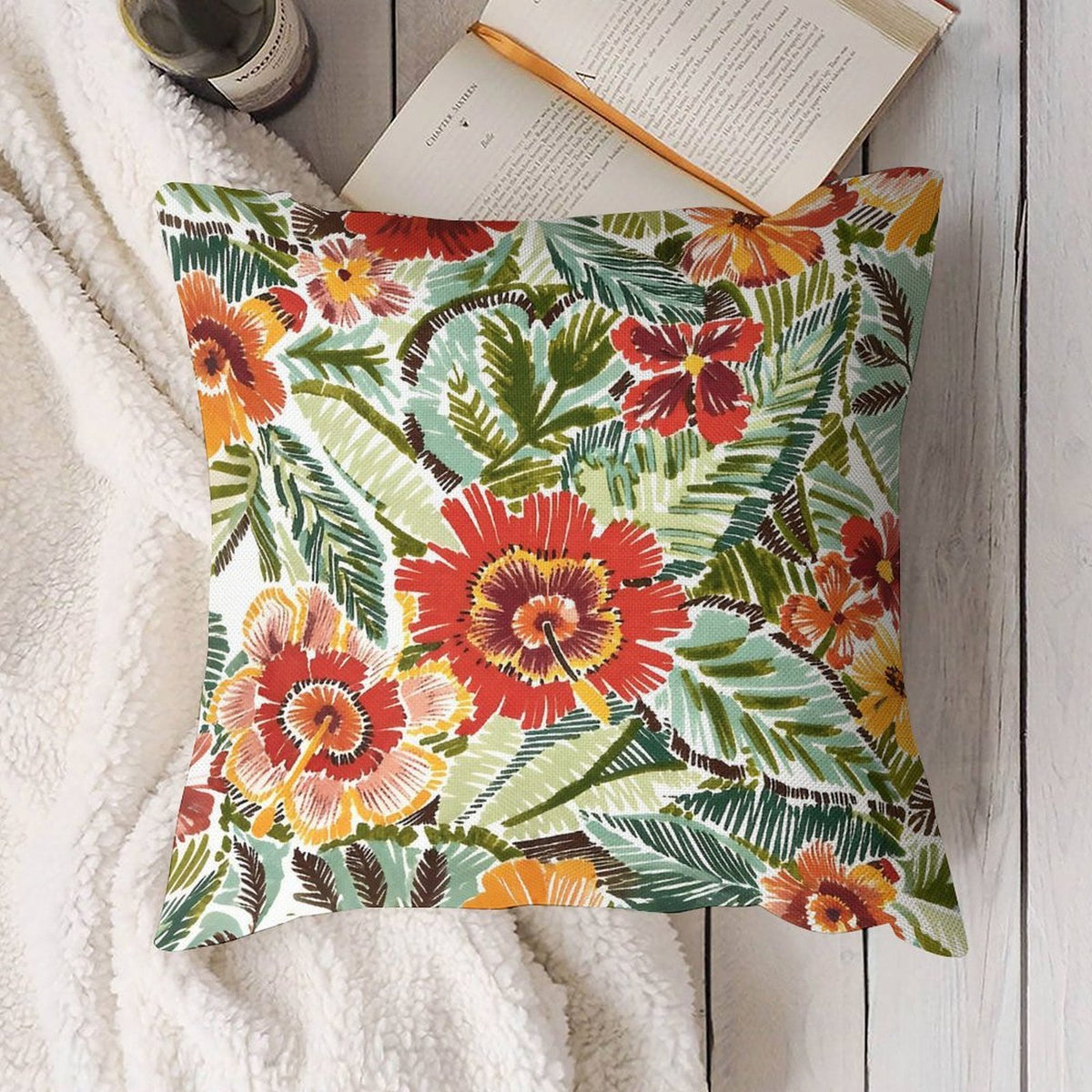 Waterproof Tropical Floral Outdoor Pillow Cover, Green, Rust Pillow Cover