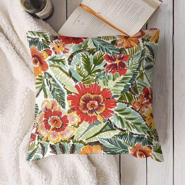 Waterproof Tropical Floral Outdoor Pillow Cover, Green, Rust Pillow Cover