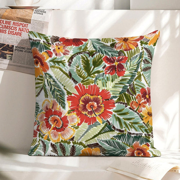 Waterproof Tropical Floral Outdoor Pillow Cover, Green, Rust Pillow Cover
