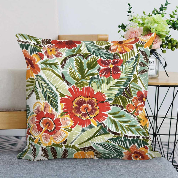 Waterproof Tropical Floral Outdoor Pillow Cover, Green, Rust Pillow Cover