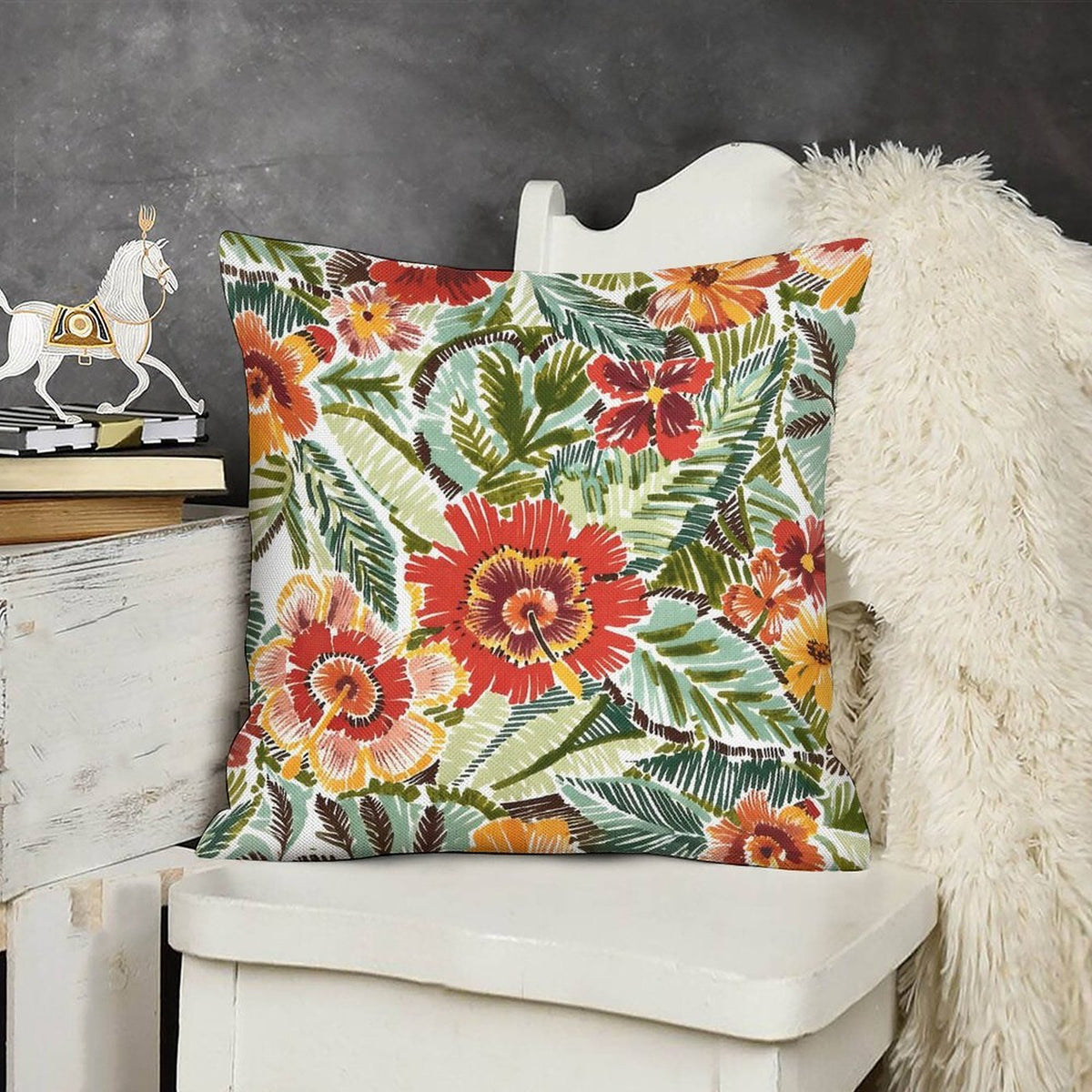 Waterproof Tropical Floral Outdoor Pillow Cover, Green, Rust Pillow Cover