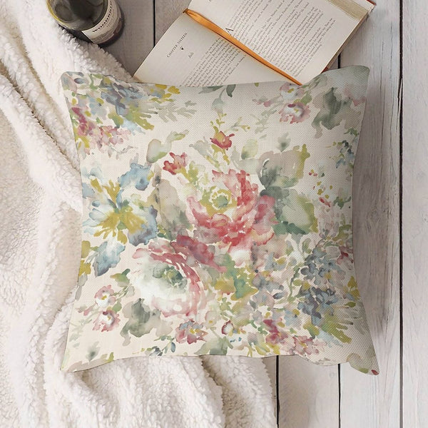 Pink Floral Pillow Cover • 18x18 Throw Pillow • Linen Pillow Cover
