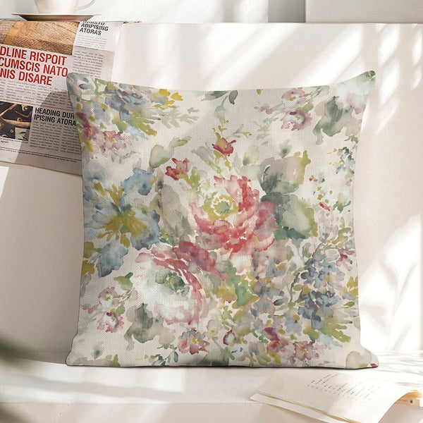 Pink Floral Pillow Cover • 18x18 Throw Pillow • Linen Pillow Cover
