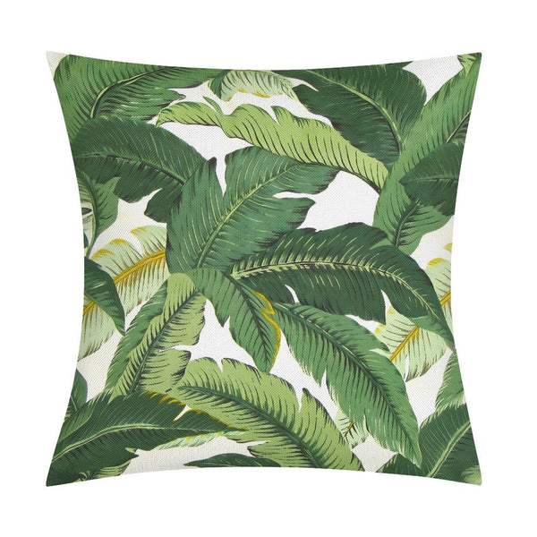 Waterproof Green Outdoor Pillow Cover, Green Tropical Palm Leaves Throw Pillow