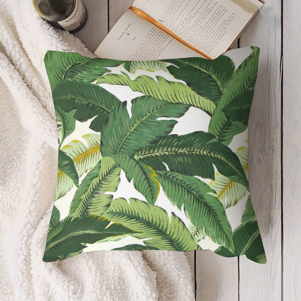 Waterproof Green Outdoor Pillow Cover, Green Tropical Palm Leaves Throw Pillow