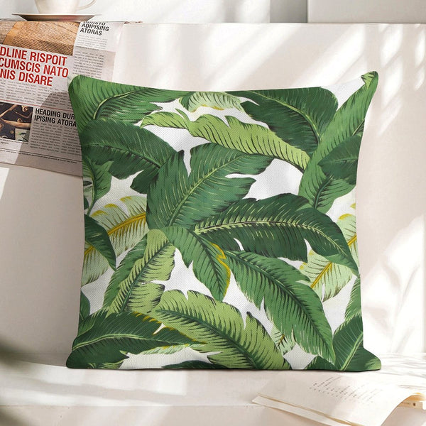 Waterproof Green Outdoor Pillow Cover, Green Tropical Palm Leaves Throw Pillow