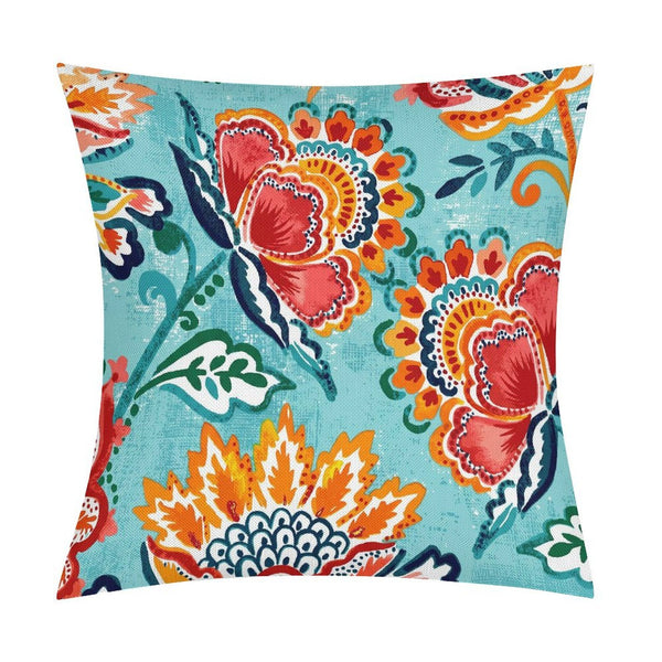Blue Floral Outdoor Pillow Cover, Tropical Decor, Chinoiserie Floral