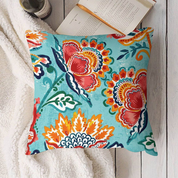 Blue Floral Outdoor Pillow Cover, Tropical Decor, Chinoiserie Floral