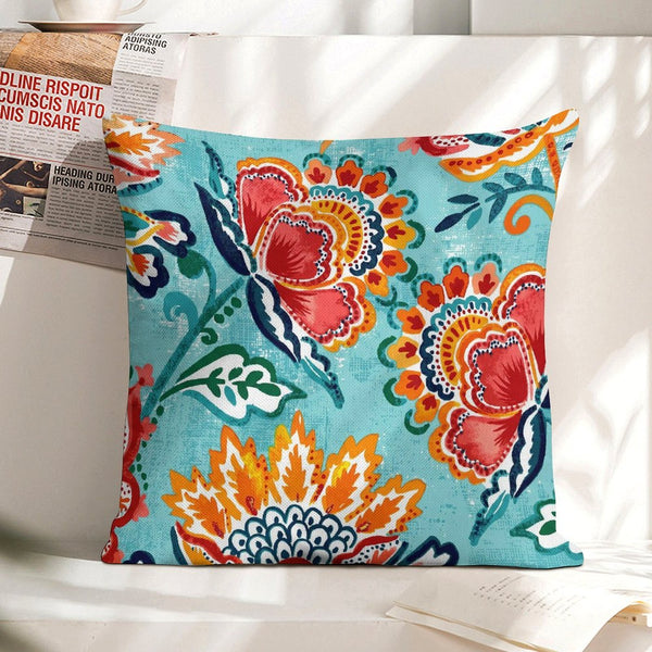 Blue Floral Outdoor Pillow Cover, Tropical Decor, Chinoiserie Floral