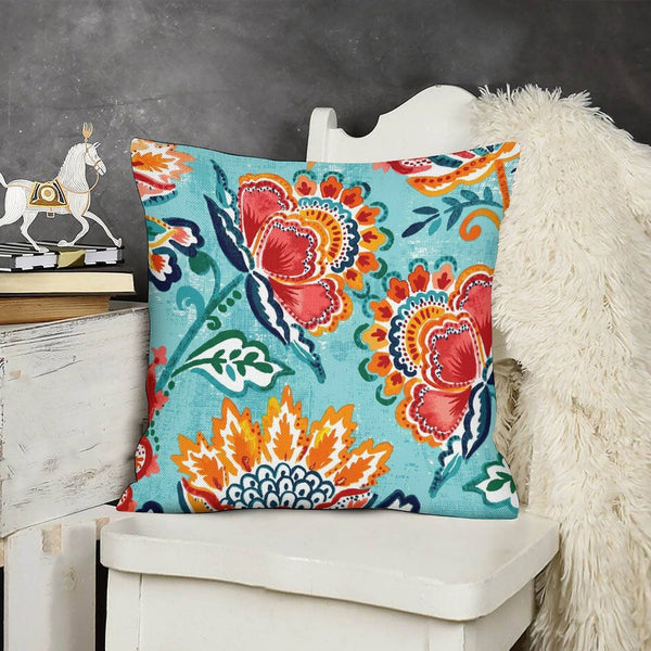 Blue Floral Outdoor Pillow Cover, Tropical Decor, Chinoiserie Floral