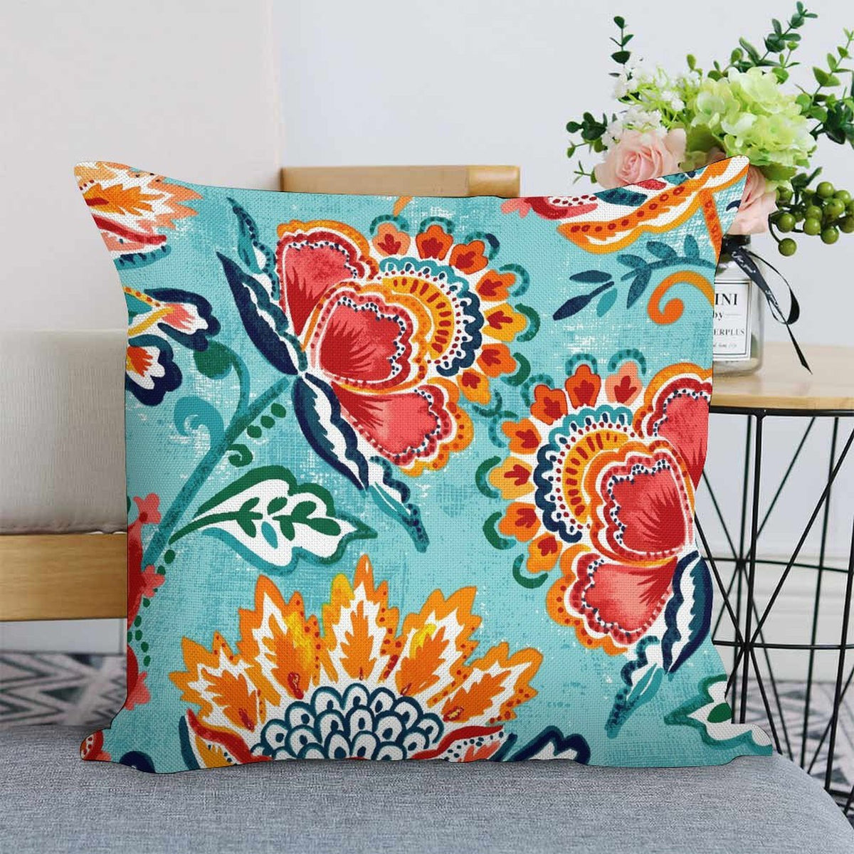 Blue Floral Outdoor Pillow Cover, Tropical Decor, Chinoiserie Floral