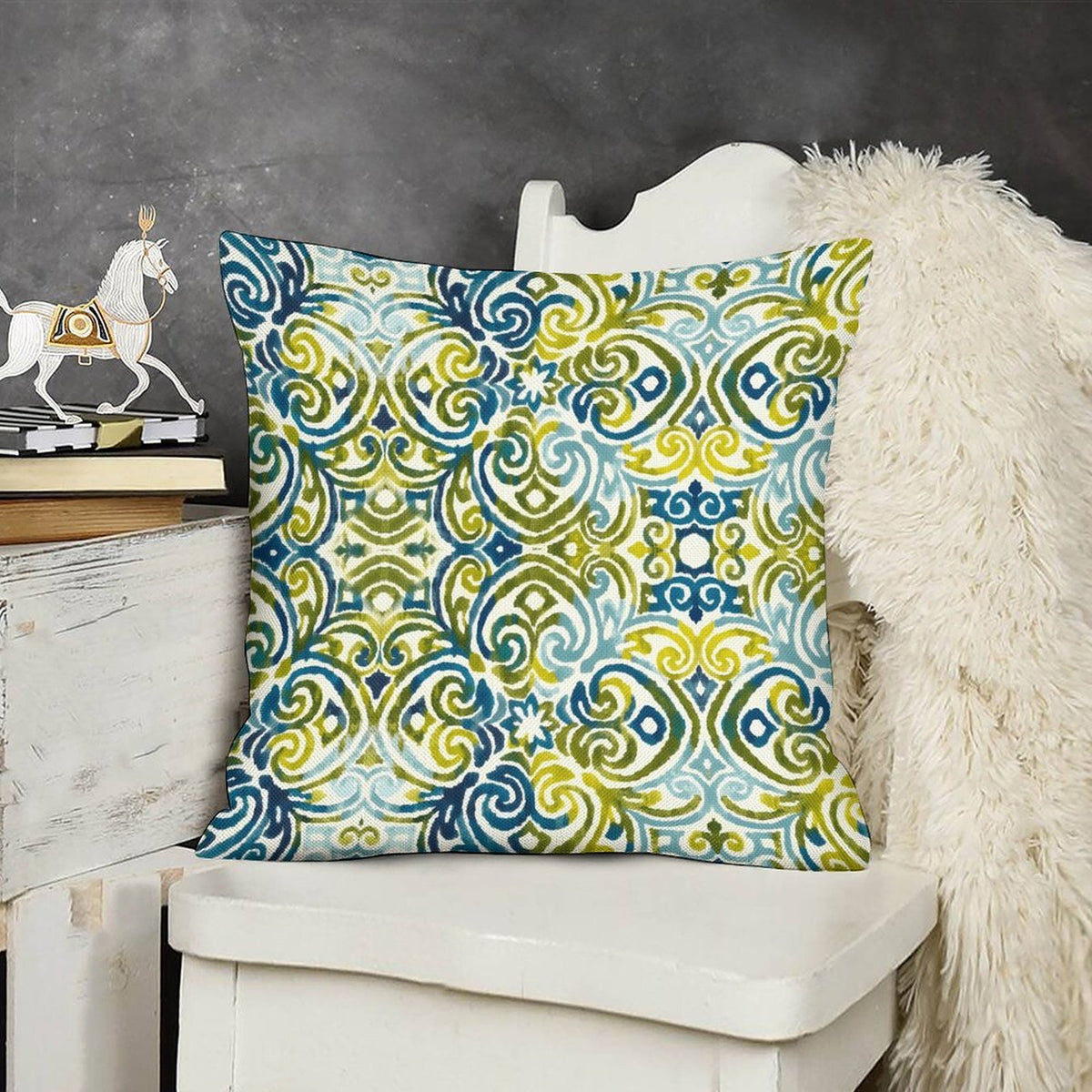 Blue Green Outdoor Pillow Cover Chinoiserie Fabrics