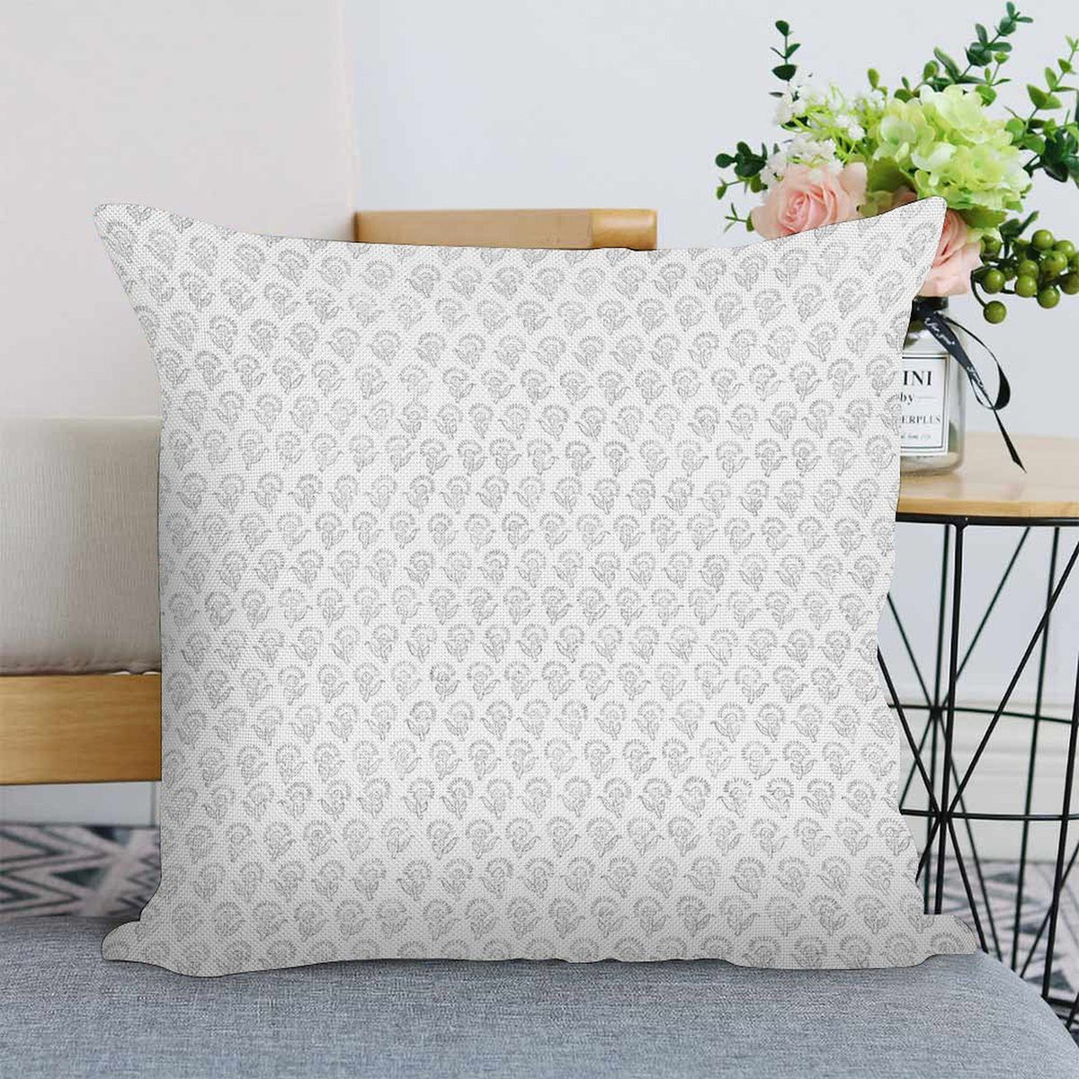 Neutral Hand Block Floral Pillow Cover | Botanical Pillow Cover | Fall Decorative, No insert