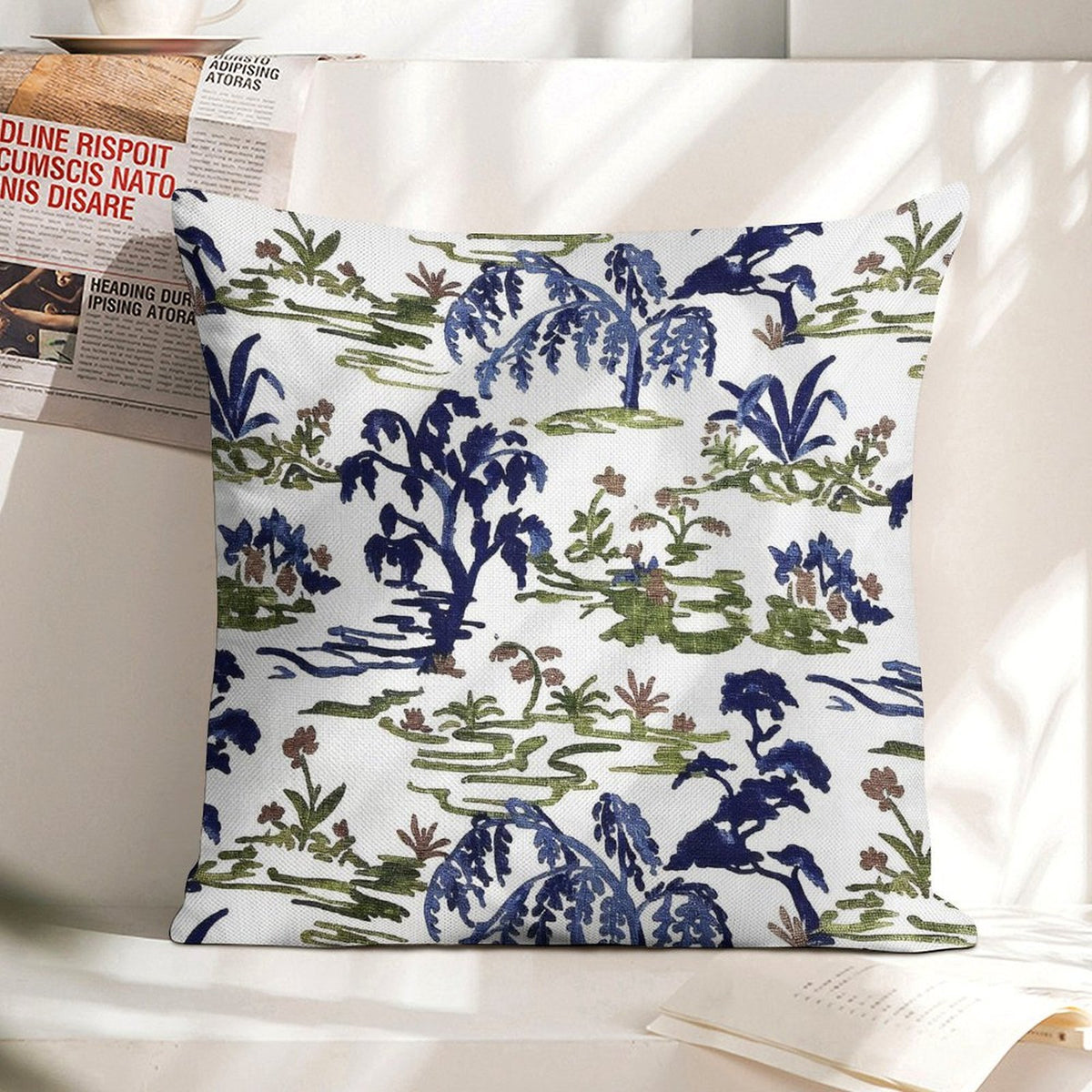 Waterproof Blue Pillow Covers, Blue Throw Pillows, Blue Green Pillow Covers Euro Chinoiserie Floral Print