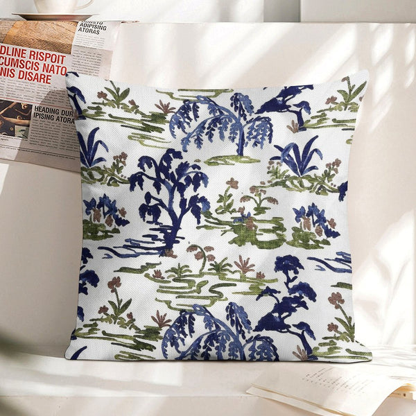 Waterproof Blue Pillow Covers, Blue Throw Pillows, Blue Green Pillow Covers Euro Chinoiserie Floral Print