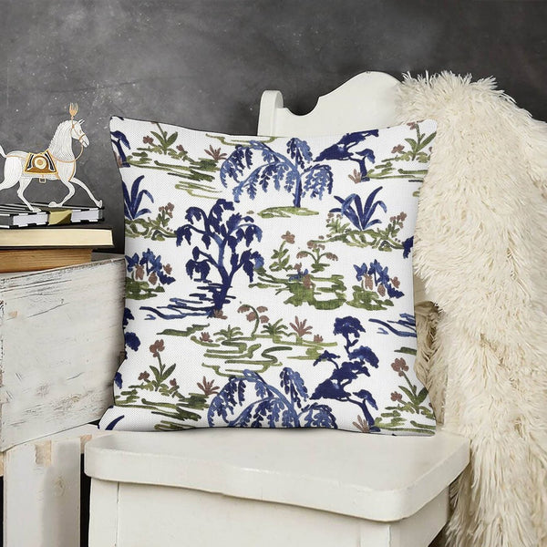Waterproof Blue Pillow Covers, Blue Throw Pillows, Blue Green Pillow Covers Euro Chinoiserie Floral Print